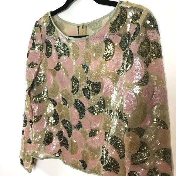 Vintage green and pink sequin top small palm royale  small - Picture 6 of 7